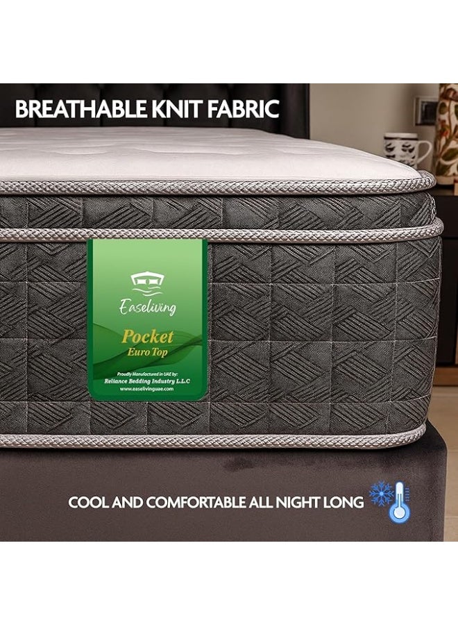 EASELIVING Pocket Euro Top Mattress - W 180 x L 200 x D 28 cm | Medium Firm Bed with Plush Comfort | Motion Isolation and Foam Encased Edge Support | Breathable Knit Fabric - Image 3