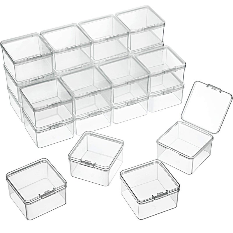 SATINIOR 24 Packs Small Clear Plastic Beads Storage Containers Box with Hinged Lid for Storage of Small Items, Crafts, Jewelry, Hardware (2.48 x 2.48 x 1.57 Inches) - Image 1