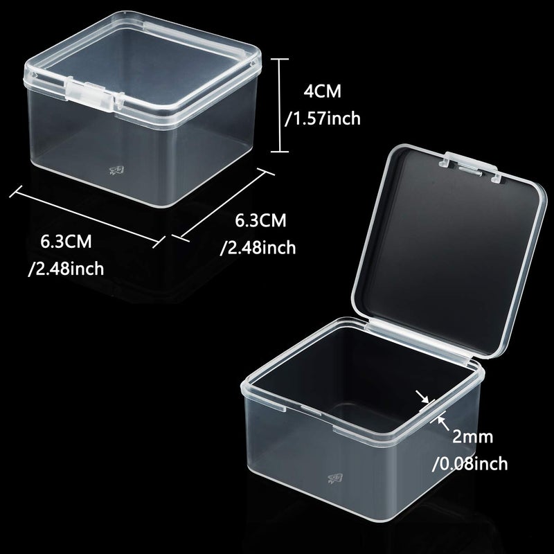 SATINIOR 24 Packs Small Clear Plastic Beads Storage Containers Box with Hinged Lid for Storage of Small Items, Crafts, Jewelry, Hardware (2.48 x 2.48 x 1.57 Inches) - Image 2