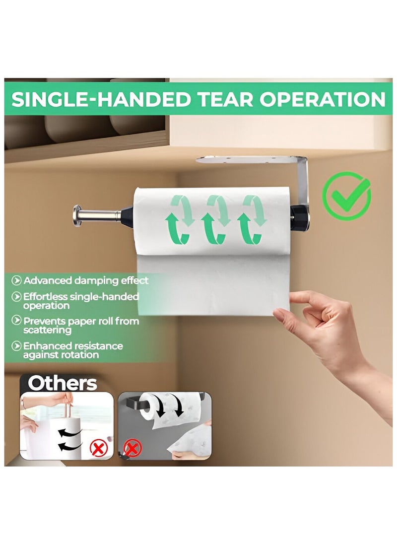 ESSENTIALS 360 Paper Towel Holder – One-Handed Operation, No Drilling, Stainless Steel Kitchen Roll Holder with Damping Effect, Self-Adhesive or Screw-On for kitchen or Bathroom, Black  - Image 3