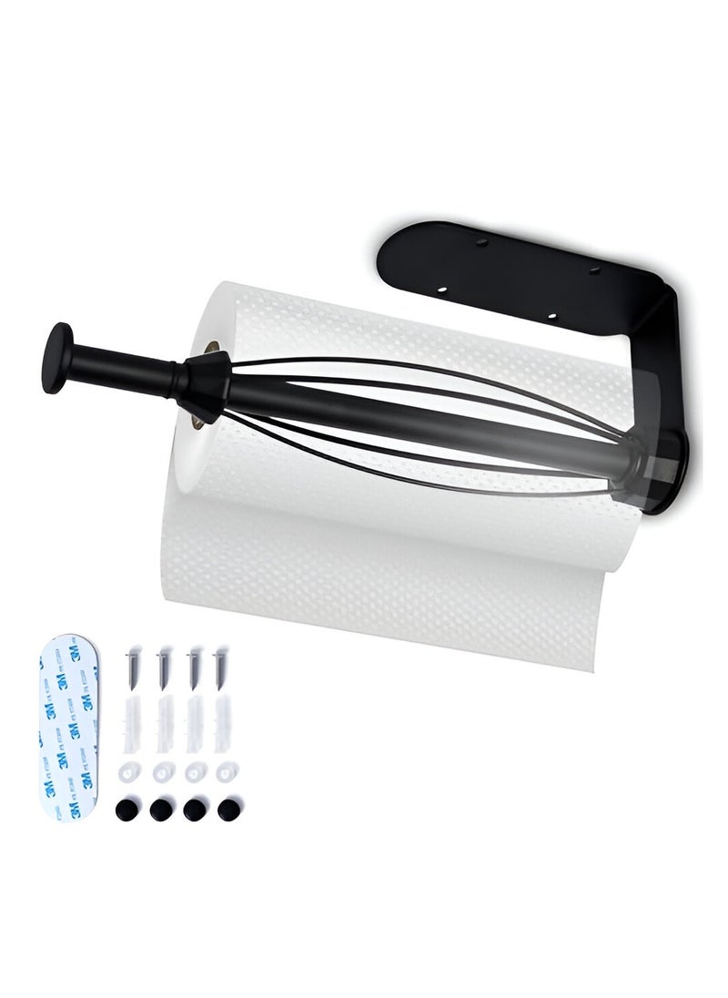 ESSENTIALS 360 Paper Towel Holder – One-Handed Operation, No Drilling, Stainless Steel Kitchen Roll Holder with Damping Effect, Self-Adhesive or Screw-On for kitchen or Bathroom, Black  - Image 1