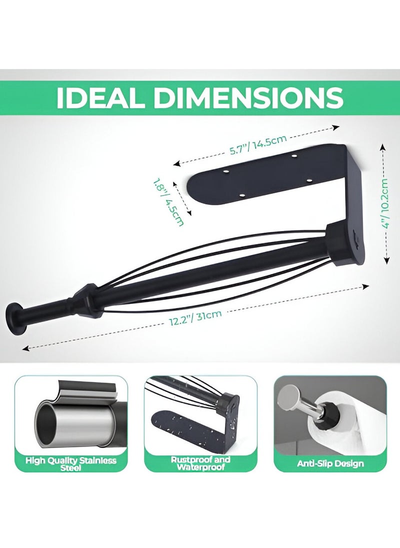 ESSENTIALS 360 Paper Towel Holder – One-Handed Operation, No Drilling, Stainless Steel Kitchen Roll Holder with Damping Effect, Self-Adhesive or Screw-On for kitchen or Bathroom, Black  - Image 2