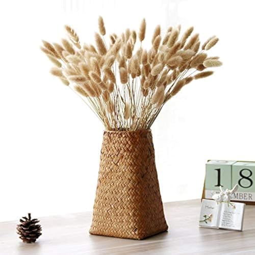 KODENG Natural Seaweed Weave Basket Pastoral Rattan Vase Bamboo Weaving Room Flower Arranger Gypsophila Dried Flower Vase Decoration (B) - Image 1