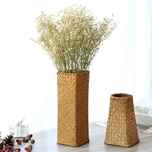 KODENG Natural Seaweed Weave Basket Pastoral Rattan Vase Bamboo Weaving Room Flower Arranger Gypsophila Dried Flower Vase Decoration (B) - Image 3