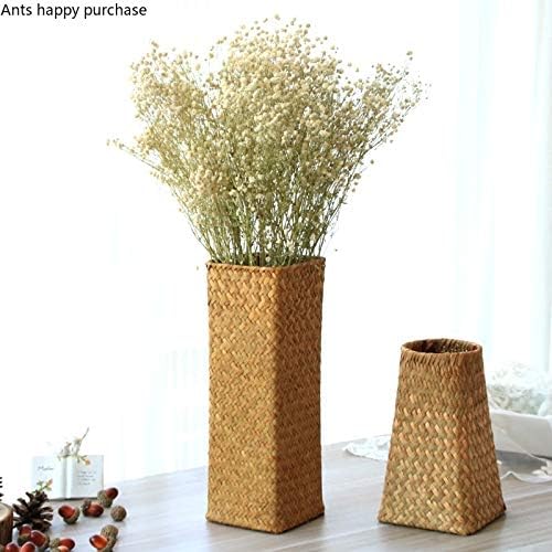 KODENG Natural Seaweed Weave Basket Pastoral Rattan Vase Bamboo Weaving Room Flower Arranger Gypsophila Dried Flower Vase Decoration (B) - Image 5