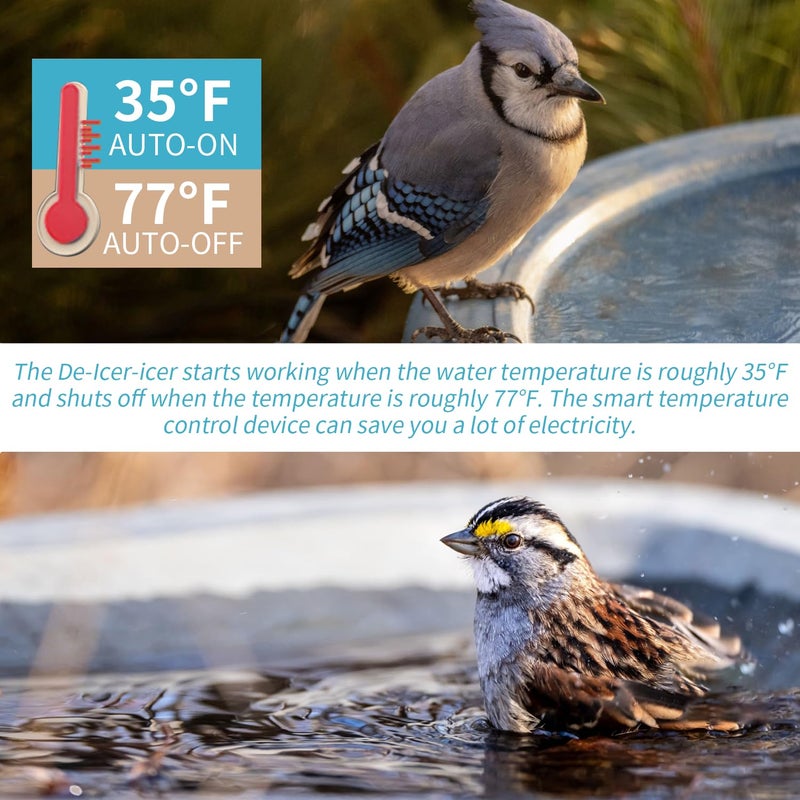 COICOTTC 2Pack 500 Watt Pond De-Icer with Thermostat, Cast Aluminum Submersible Bird Bath Heater, Heated Chicken Water, Power Cord 9.8 Ft - Image 2