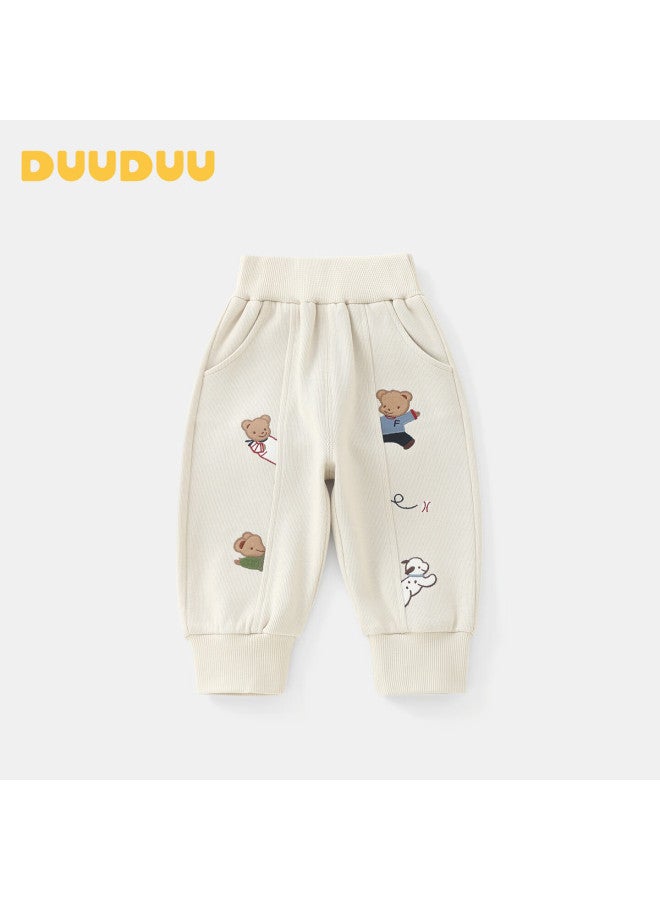 Duuduu Children's Clothing, Pants For Boys And Girls, Spring And Autumn Long Style, Baby Outdoor Casual Pants, Toddler Sweatpants, Apricot Color, Size 110 - Image 1
