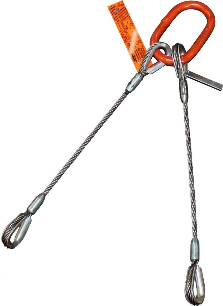 HSI Two Leg Wire Rope Sling | 1.1 Ton Vertical Rated Capacity | Heavy-Duty Thimble-to-Thimble | 1/4" Dia. | 8' Length | EIPS 6x25 IWRC | Hanes Supply () Heavy Duty Rigging Cable for Lifting and Towing - Image 1