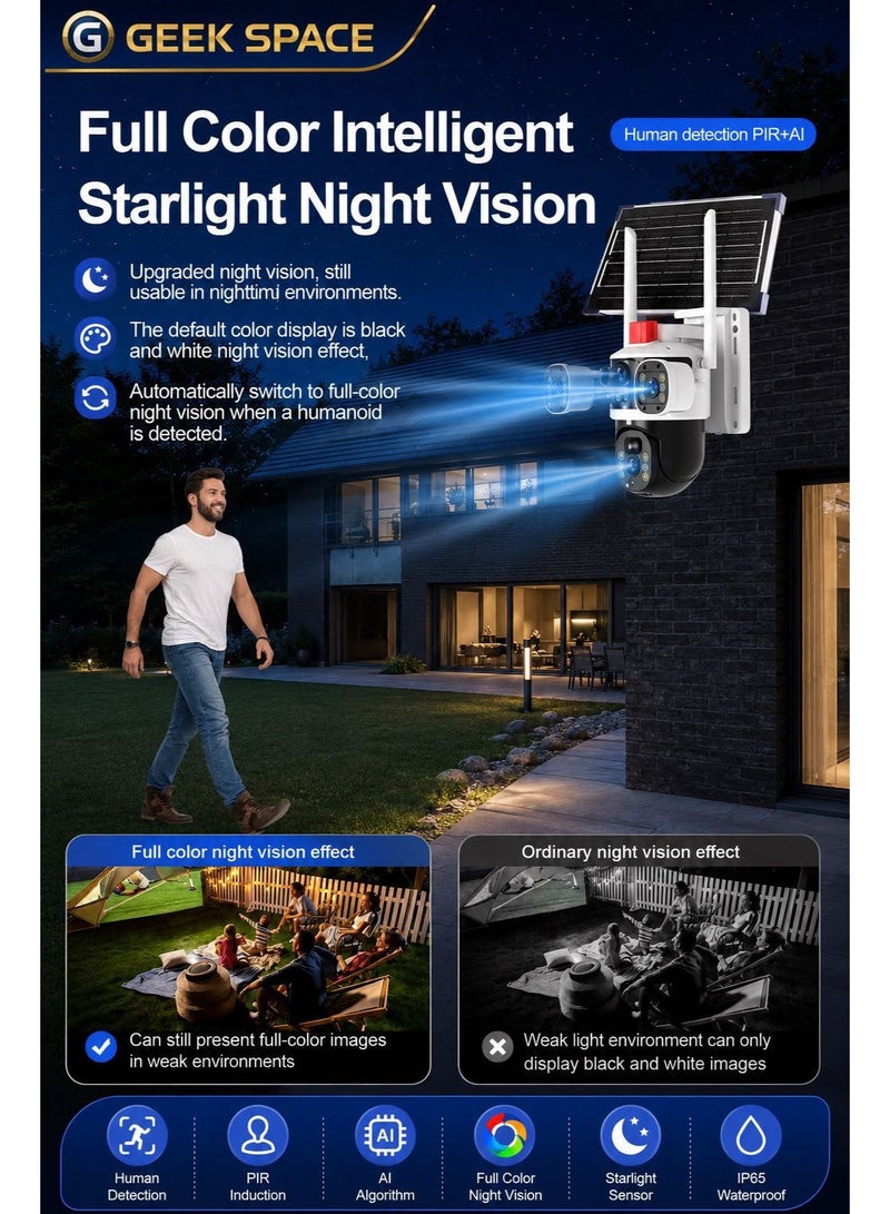 GEEK SPACE Solar Security Camera Outdoor WiFi 6MP Triple Lens PTZ CCTV Surveillance Camera with 360° Pan Tilt, AI Human Detection, Full Color Night Vision, Two-Way Audio, 8000mAh Rechargeable Battery, IP65 Waterproof, Wireless Remote Monitoring, SD Card Recording - Image 5