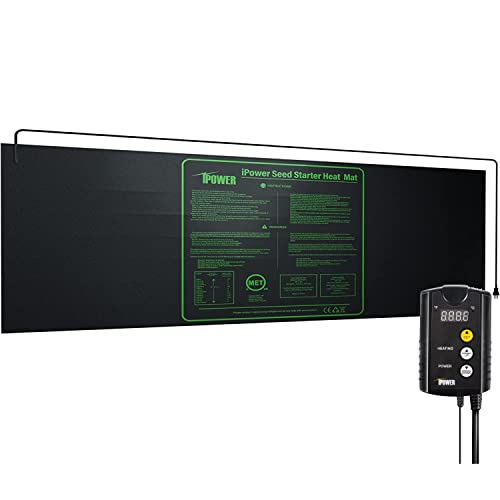 iPower GLHTMTCTRLHTMTL 48" x 20" Warm Hydroponic Seedling Heat Mat and Digital Thermostat Control Combo Set for Plant Germination, Black - Image 1
