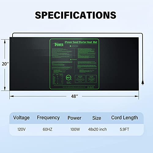 iPower GLHTMTCTRLHTMTL 48" x 20" Warm Hydroponic Seedling Heat Mat and Digital Thermostat Control Combo Set for Plant Germination, Black - Image 2