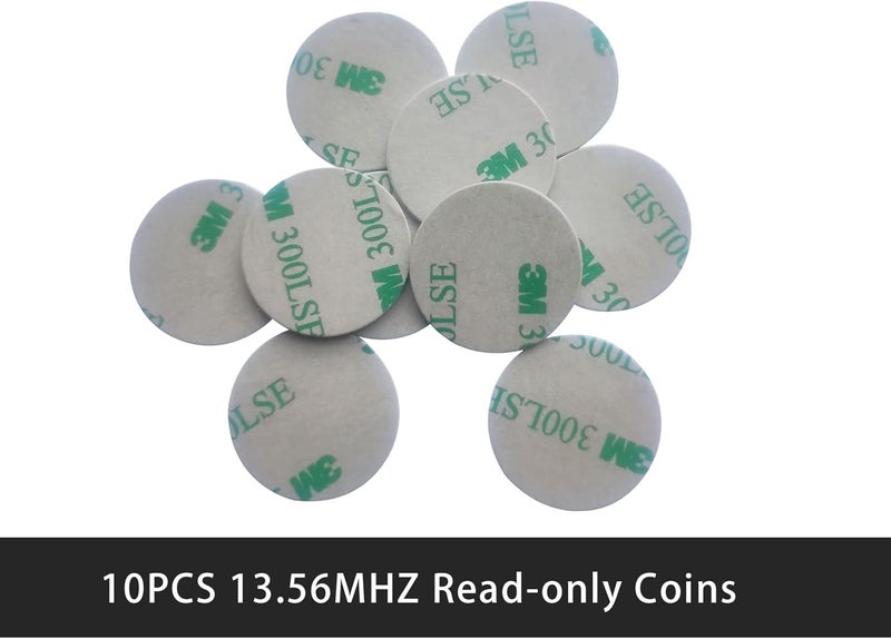 hecere 13.56 ميغاهرتز ISO14443A RFID ملصق بطاقة عملة PVC مضاد للمعادن UID قراءة فقط F08 متوافق مع كلاسيك 1K S50 (عبوة من 10)  - Image 4