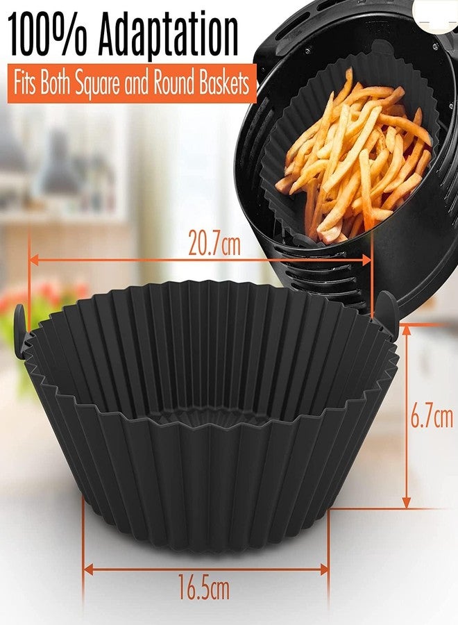 RoarCraft 2 Pack Air Fryer Silicone Pots, Air Fryer Silicone Liners, Reusable Non Stick Oven Accessories, Food Safe Air Fryer Oven Basket with Mitts, Dishwasher Safe, for 3-5QT (Black - 2, 9.5) - Image 2