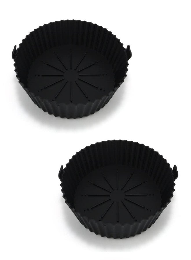 RoarCraft 2 Pack Air Fryer Silicone Pots, Air Fryer Silicone Liners, Reusable Non Stick Oven Accessories, Food Safe Air Fryer Oven Basket with Mitts, Dishwasher Safe, for 3-5QT (Black - 2, 9.5) - Image 1