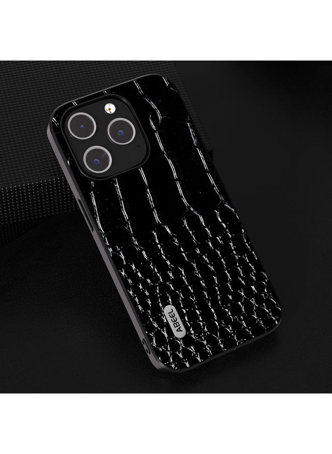 اس-توب جراب هاتف من الجلد الطبيعي بتصميم جلد التمساح من ABEEL لهاتف iPhone 15 Pro، بحافة سوداء - Image 2