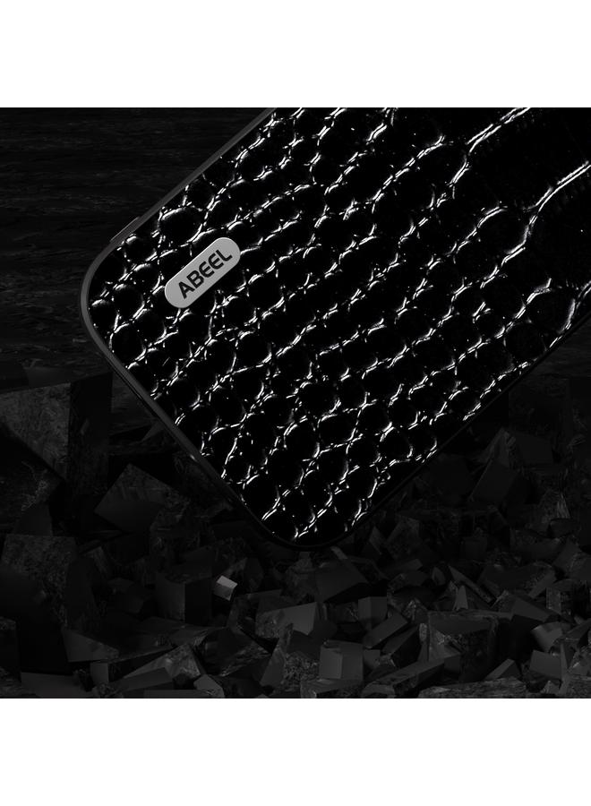 اس-توب جراب هاتف من الجلد الطبيعي بتصميم جلد التمساح من ABEEL لهاتف iPhone 15 Pro، بحافة سوداء - Image 3