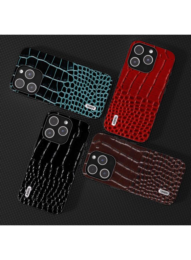 اس-توب جراب هاتف من الجلد الطبيعي بتصميم جلد التمساح من ABEEL لهاتف iPhone 15 Pro، بحافة سوداء - Image 5