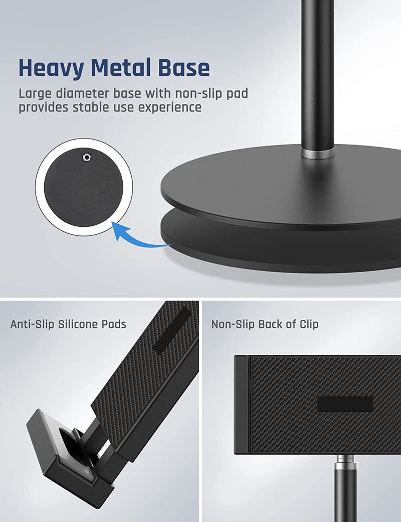 HOLD UP Tablet Stand Holder, Adjustable Height Tablet & Phone Stand for Desk, 360° Rotating Aluminum Metal Tablet Stand Mount Compatible for iPad Pro Air Mini, iPhone, Samsung, Kindle (4.7"-12.9") - Image 4
