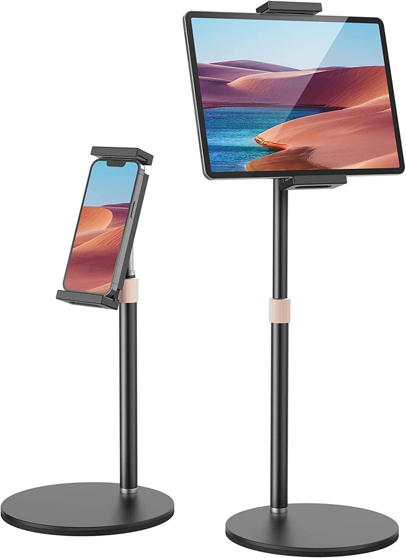 HOLD UP Tablet Stand Holder, Adjustable Height Tablet & Phone Stand for Desk, 360° Rotating Aluminum Metal Tablet Stand Mount Compatible for iPad Pro Air Mini, iPhone, Samsung, Kindle (4.7"-12.9") - Image 1