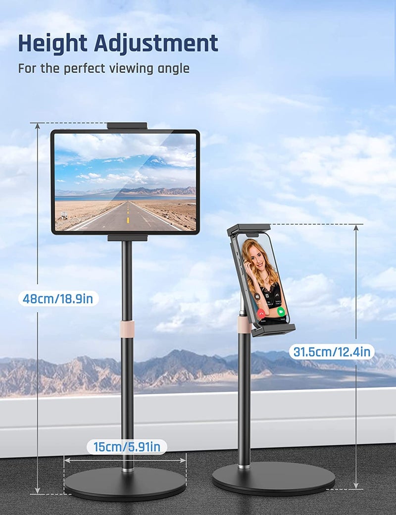 HOLD UP Tablet Stand Holder, Adjustable Height Tablet & Phone Stand for Desk, 360° Rotating Aluminum Metal Tablet Stand Mount Compatible for iPad Pro Air Mini, iPhone, Samsung, Kindle (4.7"-12.9") - Image 3