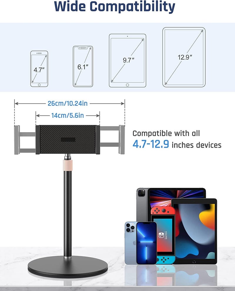 HOLD UP Tablet Stand Holder, Adjustable Height Tablet & Phone Stand for Desk, 360° Rotating Aluminum Metal Tablet Stand Mount Compatible for iPad Pro Air Mini, iPhone, Samsung, Kindle (4.7"-12.9") - Image 2