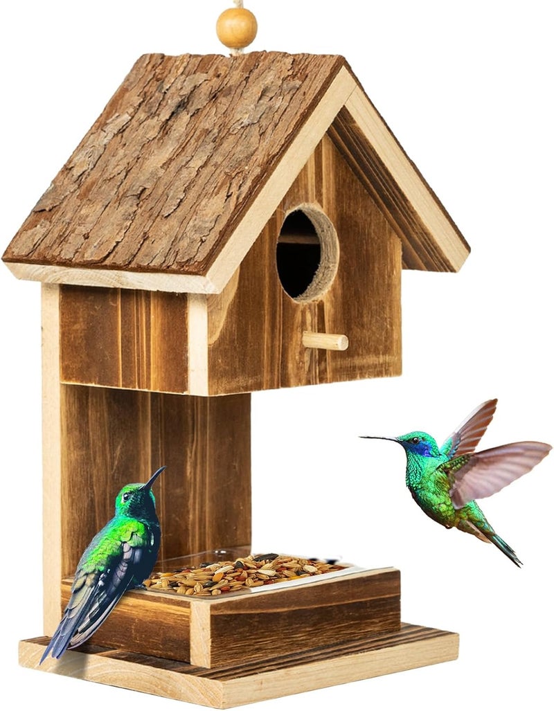 Karlliu Bird Houses for Outside Hanging Bird House Feeder for Hummingbirds Cardinal Wren Bluebird Wild Birds Small Natural Wood Birdhouse for Country Cottages Farmhouse Outdoor Garden Decor - Image 1