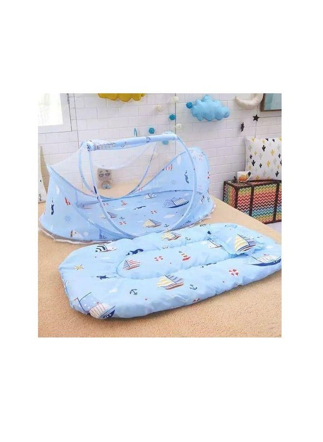 Portable Mosquito Net Bed - Foldable Mosquito Net With Cotton Sleeping Baby Mattress For Baby (0-36 Months) Baby Gifts & Supplies (Multicolor) Boy Shape - Bed Mattress Size 110Cm - Image 1