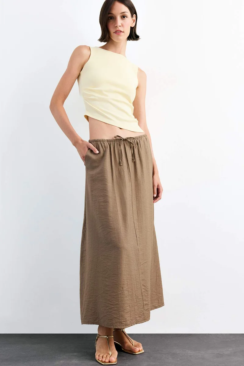 Defacto Relax Fit Crinkle Fabric Elastic Band Ankle Length Skirt