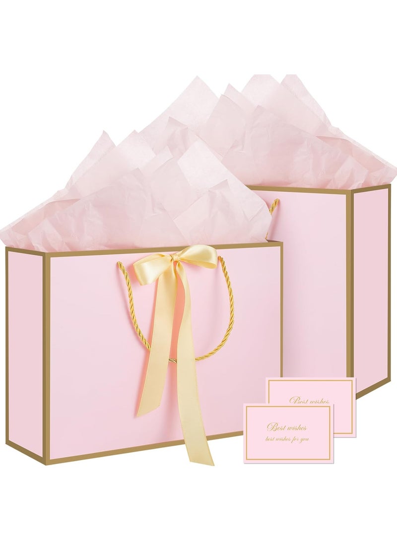 CUNUUDOOL 2Pcs Pink Gift Bags with Handles, 35CM Medium Gift Bags with Tissue Paper, 2Pcs Pink Bags with 4 Tissue Paper and 2 Cards for Baby Shower Birthday Party Wedding Mother's Day. - Image 1