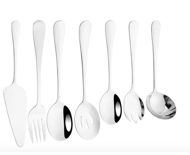 Cross-border Supply Stainless Steel Dishes Fork Spoon Colander Common Pieces Tableware Set Multi-use Food Steak Clip Service Spoon(Silver -7) - Image 1
