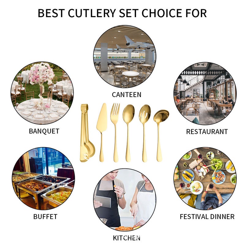 Cross-border Supply Stainless Steel Dishes Fork Spoon Colander Common Pieces Tableware Set Multi-use Food Steak Clip Service Spoon(Silver -7) - Image 4