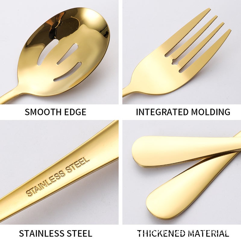 Cross-border Supply Stainless Steel Dishes Fork Spoon Colander Common Pieces Tableware Set Multi-use Food Steak Clip Service Spoon(Silver -7) - Image 3