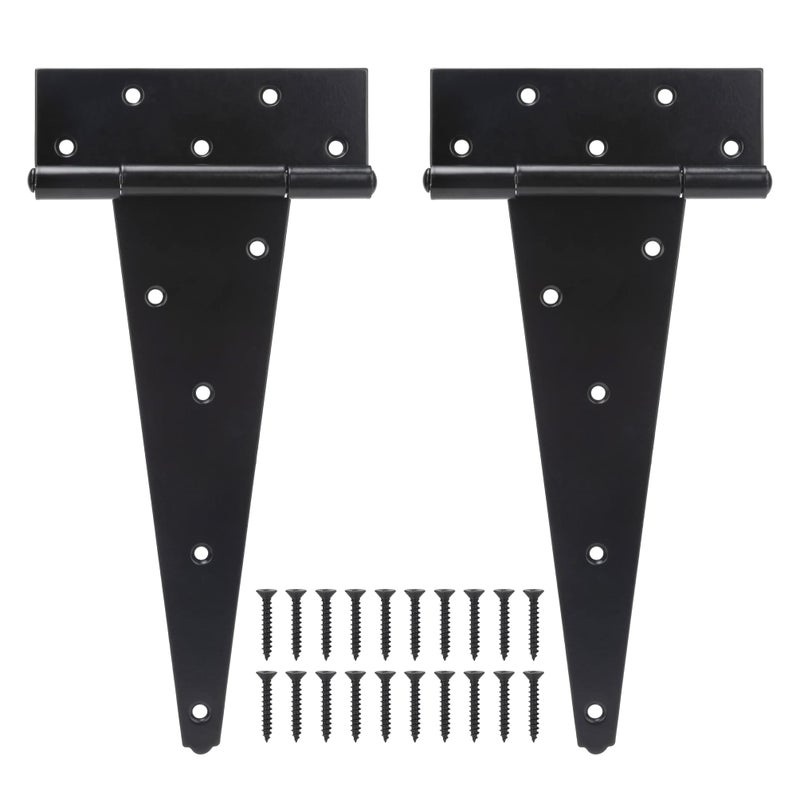 Sankins 12 Inch T-Strap Shed Door Hinges Heavy Duty  Black Tee Hinge For Wooden Fences  Yard Door  Barn Door Gates  Wrought Hardware Rustproof  2Pcs - Image 1