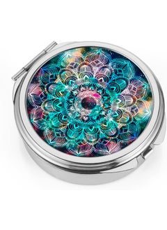 Dynippy Dynippy Pill Case Pill Box with Mirror Pocket 3 Compartment Medicine Case Vitamin Pill Organizer for Pocket Purse and Travel (Round, Silver-Galaxy Mandala) 