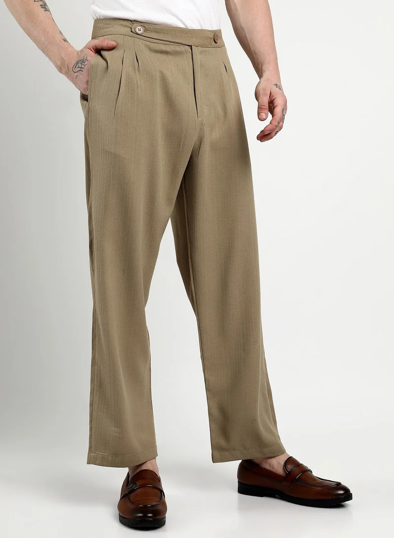 Campus Sutra Brown Lightweight - Tailored Linen-Blend Trousers for Men | Best Price UAE