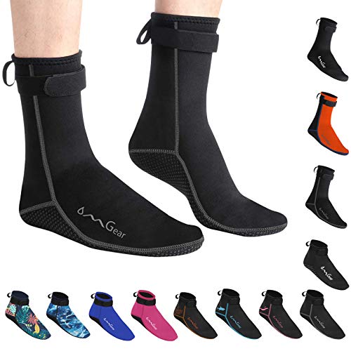OMGear Water Socks Neoprene Socks Beach Booties Shoes 3mm Glued Blind Stitched Anti-Slip Wetsuit Boots Fin Swim Socks (3mm High Cut/Grey, M(Men 8-9,Women 9-10)) - Image 1