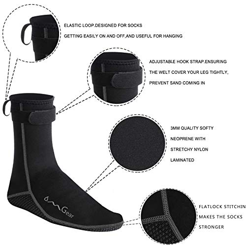 OMGear Water Socks Neoprene Socks Beach Booties Shoes 3mm Glued Blind Stitched Anti-Slip Wetsuit Boots Fin Swim Socks (3mm High Cut/Grey, M(Men 8-9,Women 9-10)) - Image 3