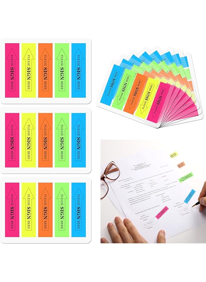 erorex Fluorescent Plastic Film Index Sticky Notes Sticky Tabs With 5 Bright Colors Transparent Please Sign Here Notes Reminder Arrow No Residue For Office School Notebook Annotation 1000Pcs  - Image 1