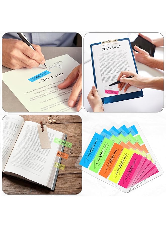 erorex Fluorescent Plastic Film Index Sticky Notes Sticky Tabs With 5 Bright Colors Transparent Please Sign Here Notes Reminder Arrow No Residue For Office School Notebook Annotation 1000Pcs  - Image 4
