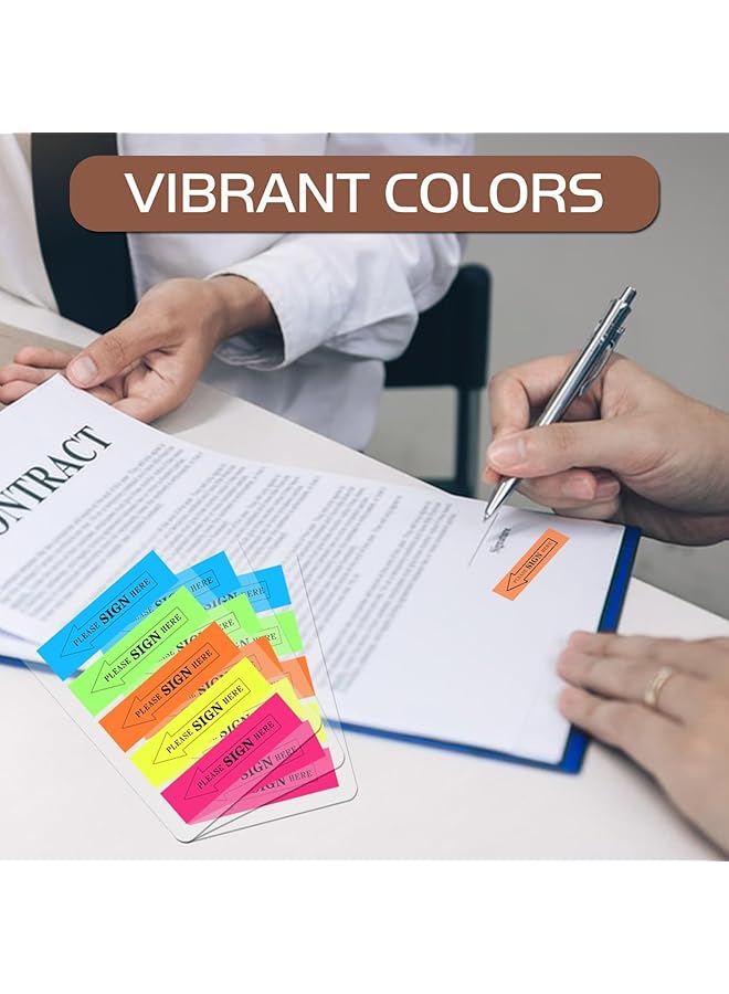 erorex Fluorescent Plastic Film Index Sticky Notes Sticky Tabs With 5 Bright Colors Transparent Please Sign Here Notes Reminder Arrow No Residue For Office School Notebook Annotation 1000Pcs  - Image 3