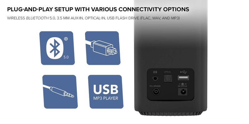 Creative Creative T100 2.0 Compact Hi-Fi Speakers, up to 80W Peak Power with Bluetooth 5.0, Optical-in, AUX-in, Wide Soundstage and Audio Clarity with Bass Control for Computers and Laptops (Black)  - Image 3
