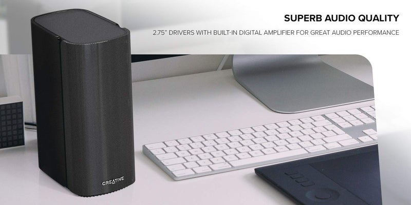 Creative Creative T100 2.0 Compact Hi-Fi Speakers, up to 80W Peak Power with Bluetooth 5.0, Optical-in, AUX-in, Wide Soundstage and Audio Clarity with Bass Control for Computers and Laptops (Black)  - Image 4