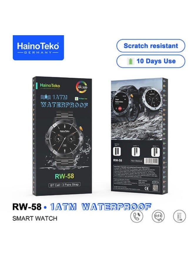 Haino Teko RW-58 Waterproof Smartwatch With Large Screen AMOLED Display 3 Interchangeable Straps and Charging Cable Designed for Men - Image 4