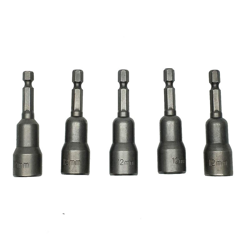 COMOK 12mm Hex Socket Magnetic Power Nut Driver Bits 14 Hex Shank Metric Socket Wrench Screw Length 65mm Hex Short Nut Socket 5Pcs