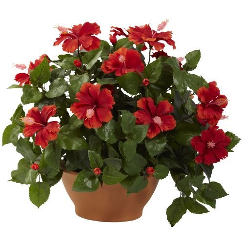 Nearly Natural Nearly Natural Hibiscus with Clay Planter 