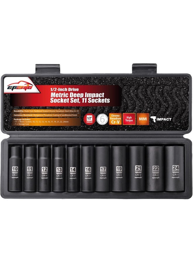 EPAuto 12Inch Drive Metric Deep Impact Socket Set CrV 6 Points 11 Sockets - Image 1