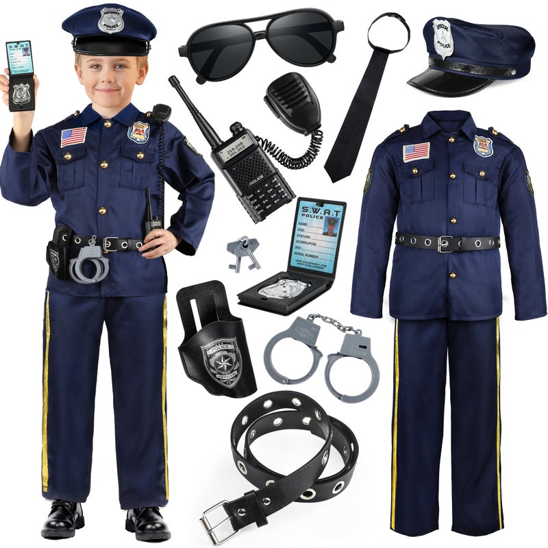 Joycover Police Officer Costume for Kids Cop Costume Outfit Set with Toy Accessories Halloween Costumes for Boys - Image 3