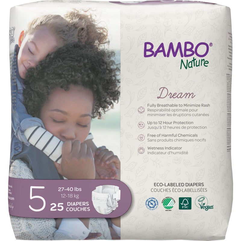 BAMBO NATURE حفاضات بامبو ناتشر المتميزة الصديقة للبيئة للأطفال، الحجم 5 (27-40 رطل)، 150 قطعة (6 عبوات من 25) - Image 1