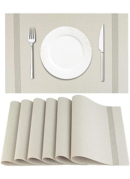 Leeonz Leeonz® Placemats for Dining Table Set of 6 | PVC Placemats | Table Placemats | Placemats for Dining Table | Washable | Non-Slip (Color Code:31B-Cream)  - Image 1