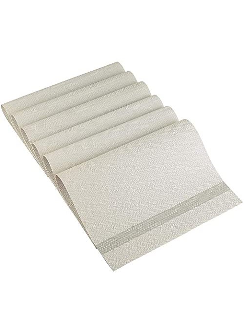 Leeonz Leeonz® Placemats for Dining Table Set of 6 | PVC Placemats | Table Placemats | Placemats for Dining Table | Washable | Non-Slip (Color Code:31B-Cream)  - Image 2